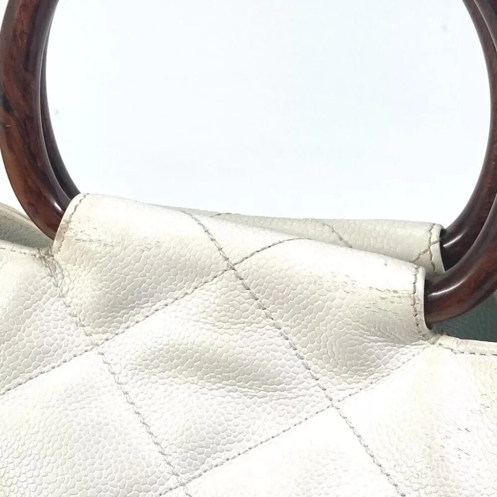 CHANEL Matelasse Quilted CC CC Mark Wood handle bag Tote Bag Hand Bag - Picture 14 of 16